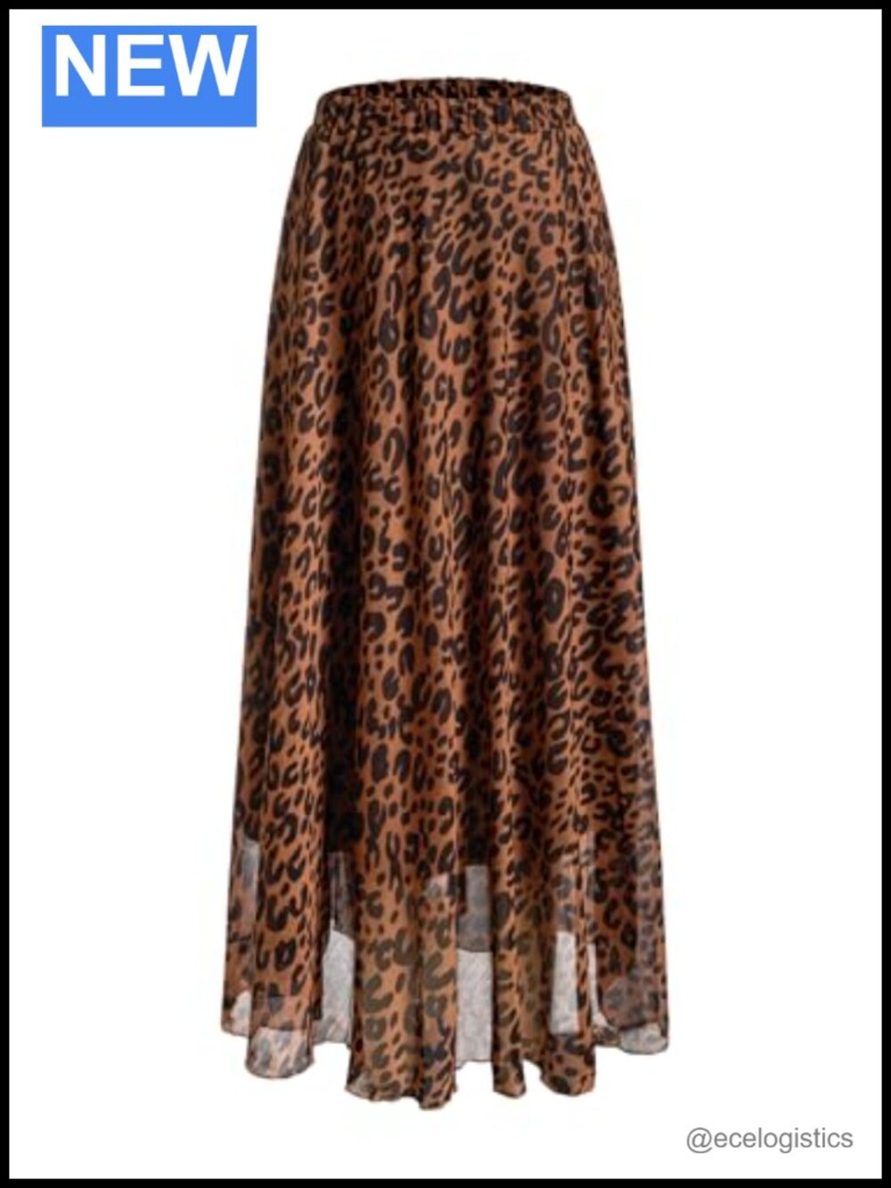Plus Size Leopard Print Chiffon Maxi Skirt High Waist Flared
